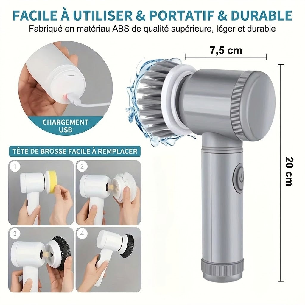 Brosse électrique rotative avec 5 têtes interchangeables