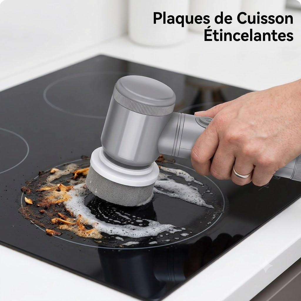 Brosse électrique nettoyant une plaque de cuisson vitrocéramique