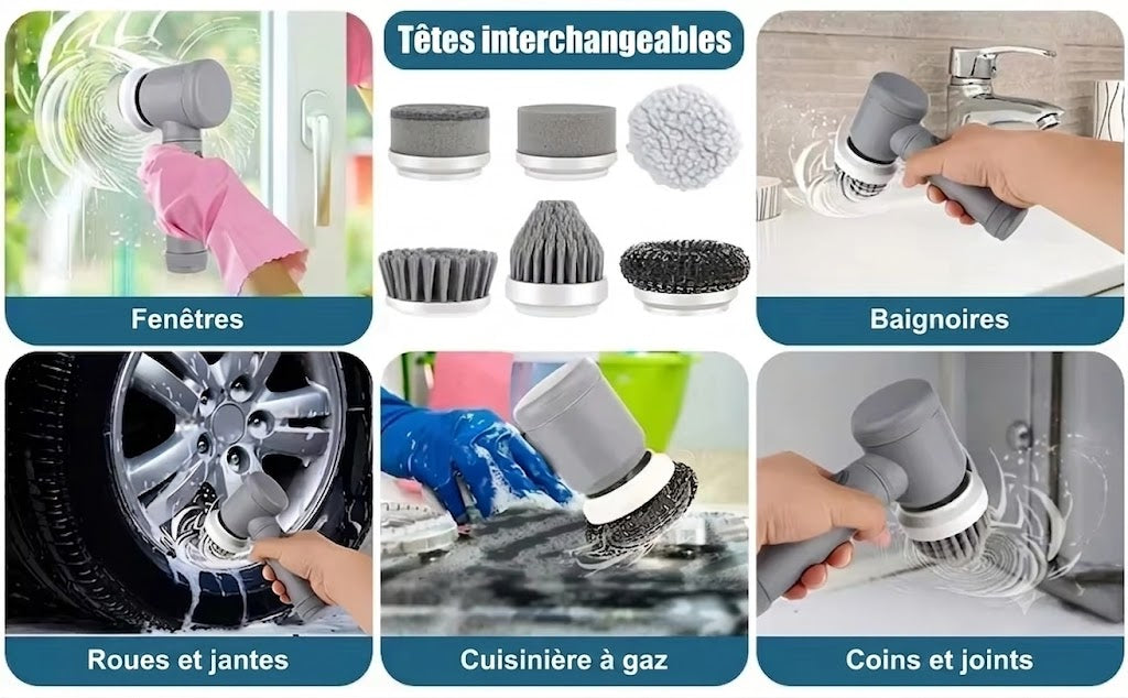 Brosse rotative de nettoyage pour carrelage et douche