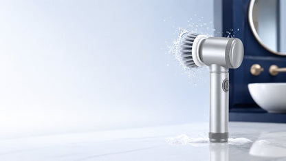 Brosse électrique rotative Klyn dans une salle de bain, projection d'eau
